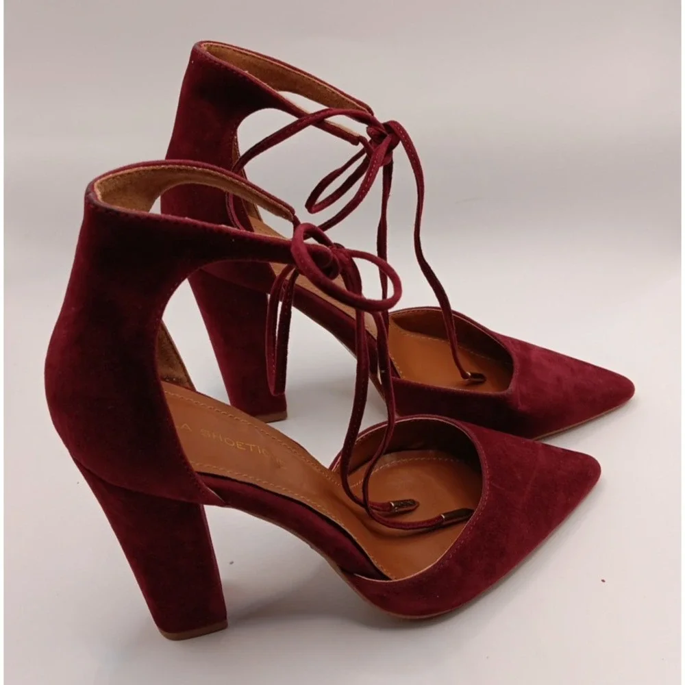Lola Shoetique Women's Block Heel Ankle Tie‎ Shoes Size 10 Red
